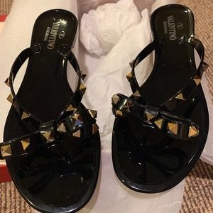 Valentino Rockstud Bow Rubber Flat Sandal